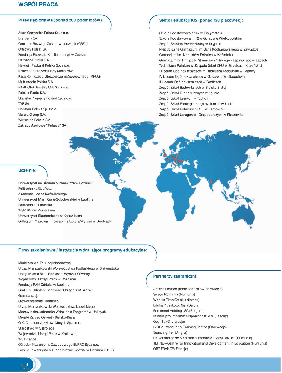 z o.o. TVP SA Unilever Polska Sp. z o.o. Vistula Group S.A. Wirtualna Polska S.A. Zakłady Azotowe "Puławy" SA Szkoła Podstawowa nr 47 w Białymstoku Szkoła Podstawowa nr 12 w Gorzowie Wielkopolskim Zespół Szkolno-Przedszkolny w Krypnie Niepubliczne Gimnazjum im.