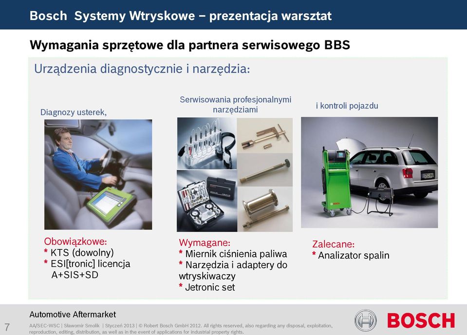 Obowiązkowe: * KTS (dowolny) * ESI[tronic] licencja A+SIS+SD Wymagane: * Miernik