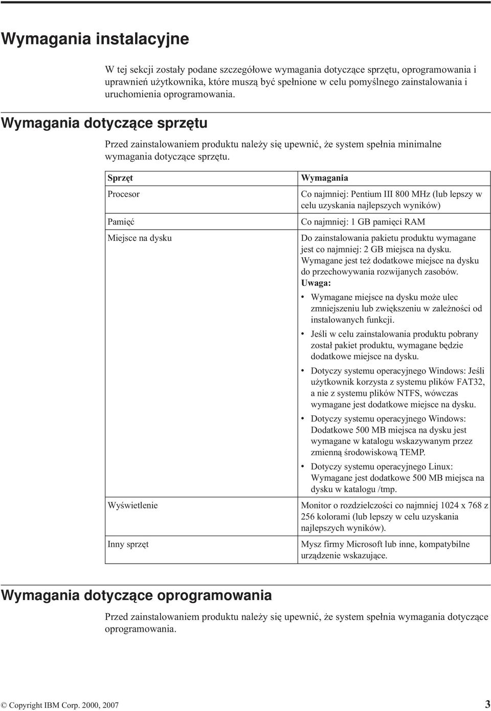 Sprzęt Wymagania Procesor Co najmniej: Pentium III 800 MHz (lub lepszy w celu uzyskania najlepszych wyników) Pamięć Co najmniej: 1 GB pamięci RAM Miejsce na dysku Do zainstalowania pakietu produktu