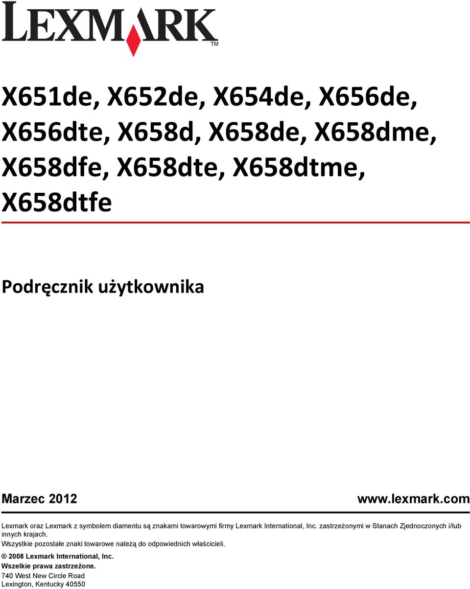 com Lexmark oraz Lexmark z symbolem diamentu są znakami towarowymi firmy Lexmark International, Inc.