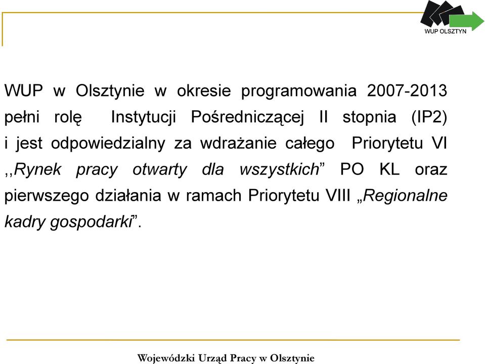 wdrażanie całego Priorytetu VI,,Rynek pracy otwarty dla wszystkich PO