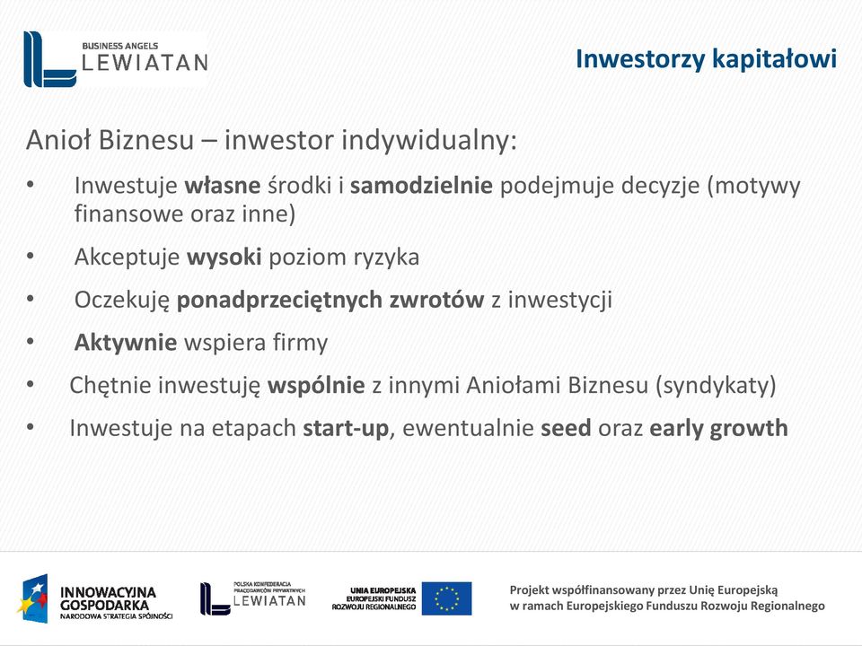 Oczekuję ponadprzeciętnych zwrotów z inwestycji Aktywnie wspiera firmy Chętnie inwestuję