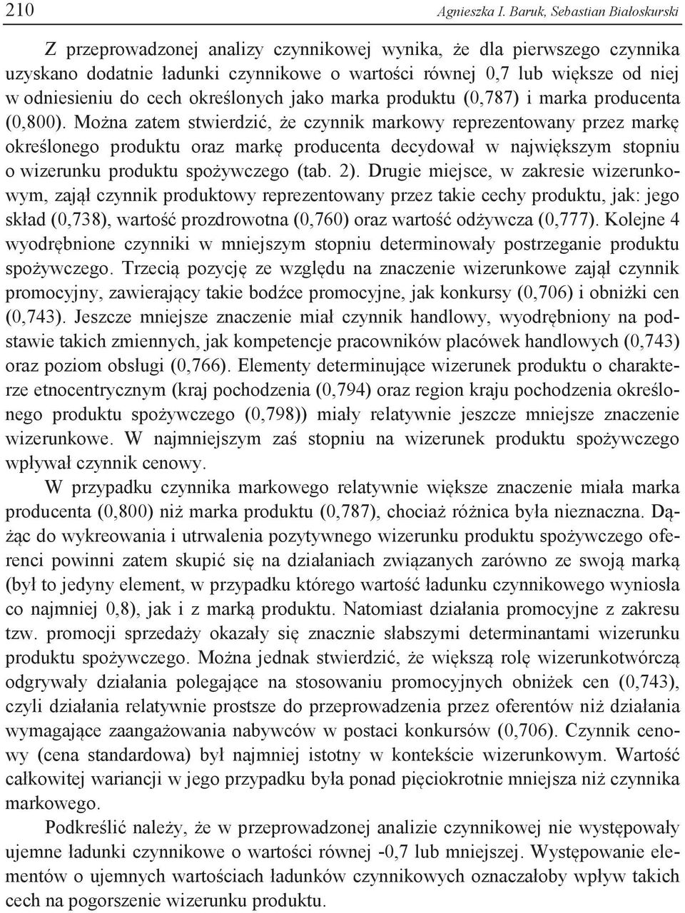 cech określonych jako marka produktu (0,787) i marka producenta (0,800).