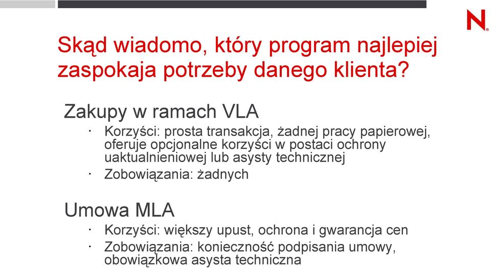 korzyści w postaci ochrony uaktualnieniowej lub asysty technicznej Zobowiązania: żadnych Umowa