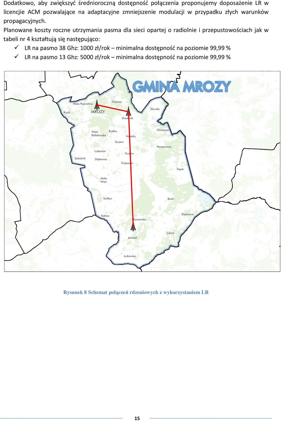 Planowane koszty roczne utrzymania pasma dla sieci opartej o radiolnie i przepustowościach jak w tabeli nr 4 kształtują się