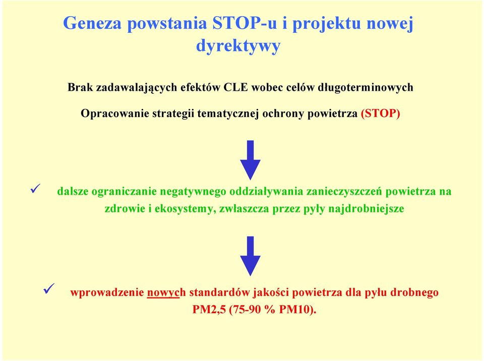 negatywnego oddziaływania zanieczyszczeń powietrza na zdrowie i ekosystemy, zwłaszcza przez pyły