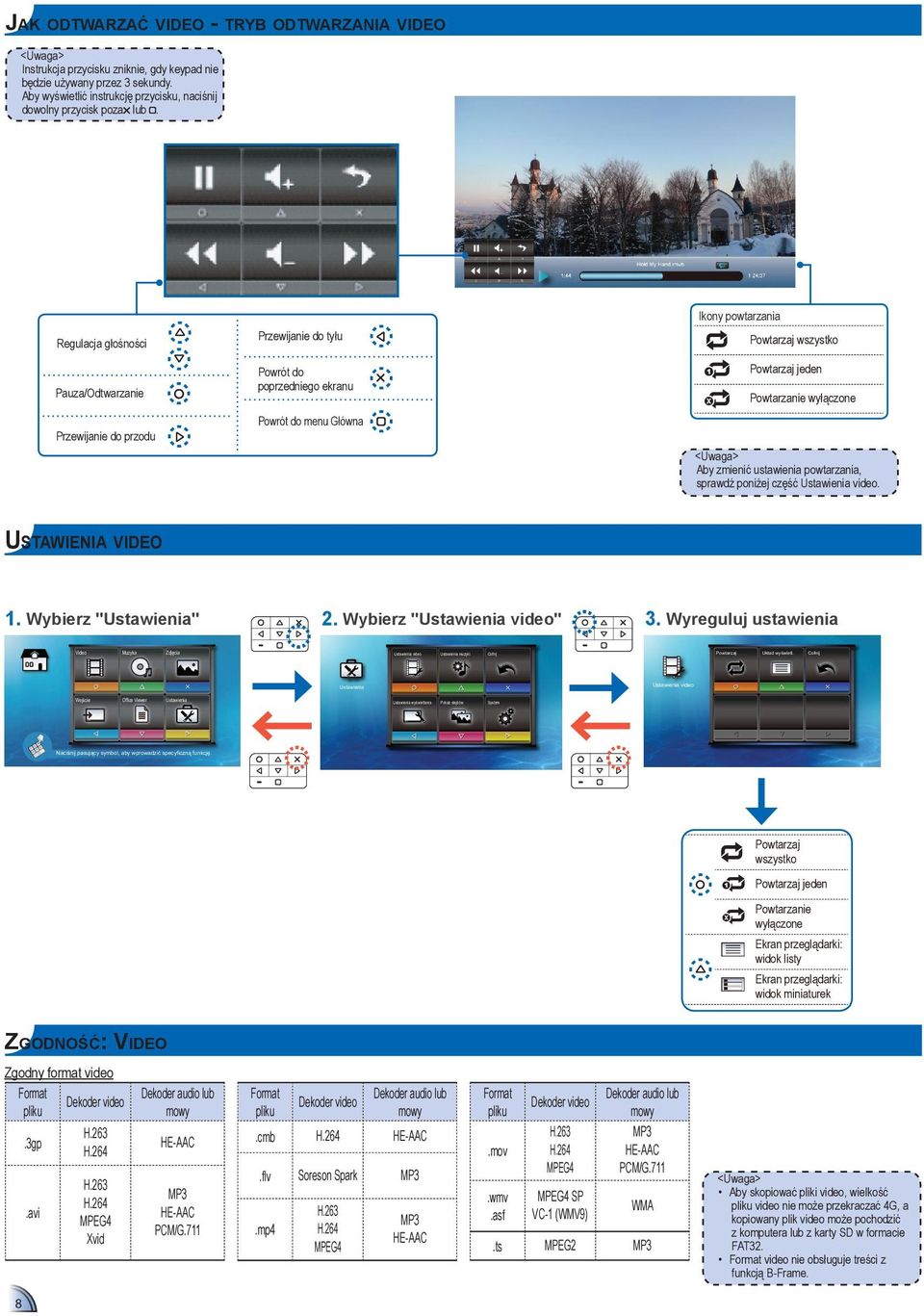 ustawienia powtarzania, sprawdź poniżej część video. video. Wybierz "". Wybierz " video" video muzyki wyświetlania Pokaz slajdów System 3. Wyreguluj ustawienia Powtarzaj Układ wyświetl.