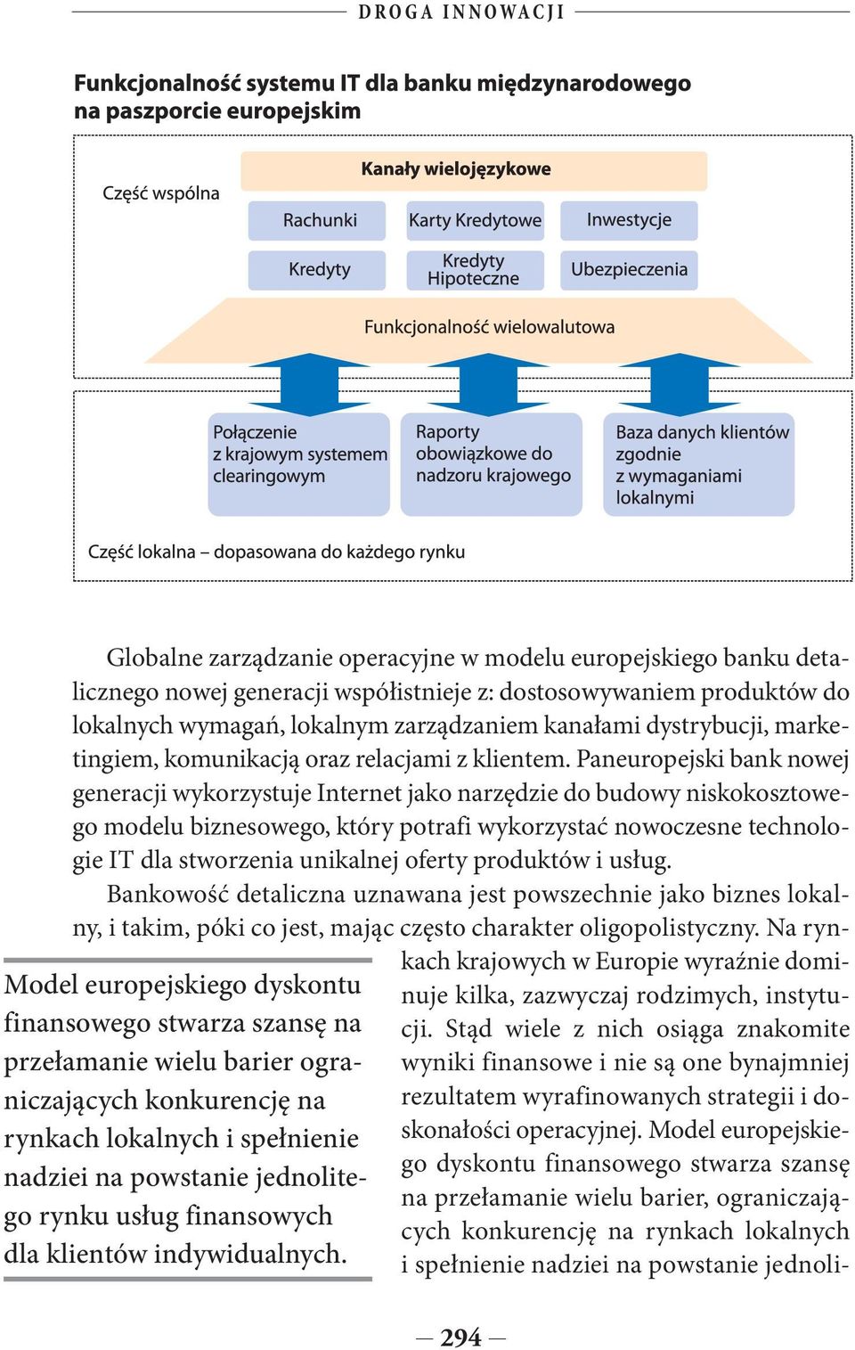 Globalne zarządzanie operacyjne w modelu europejskiego banku detalicznego nowej generacji współistnieje z: dostosowywaniem produktów do lokalnych wymagań, lokalnym zarządzaniem kanałami dystrybucji,