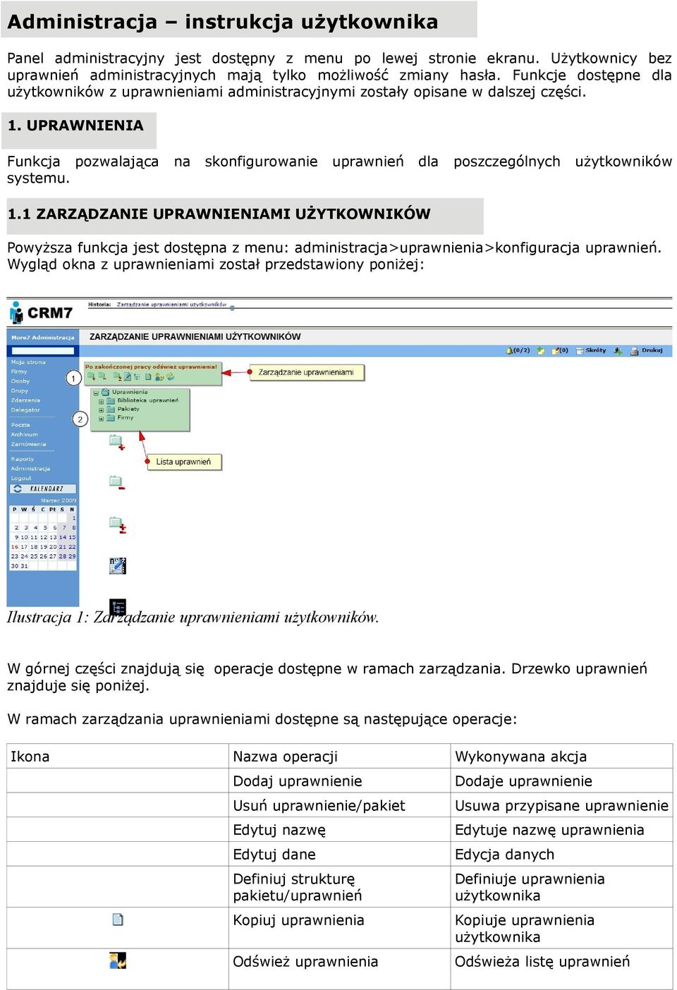 UPRAWNIENIA Funkcja pozwalająca na skonfigurowanie uprawnień dla poszczególnych użytkowników systemu. 1.