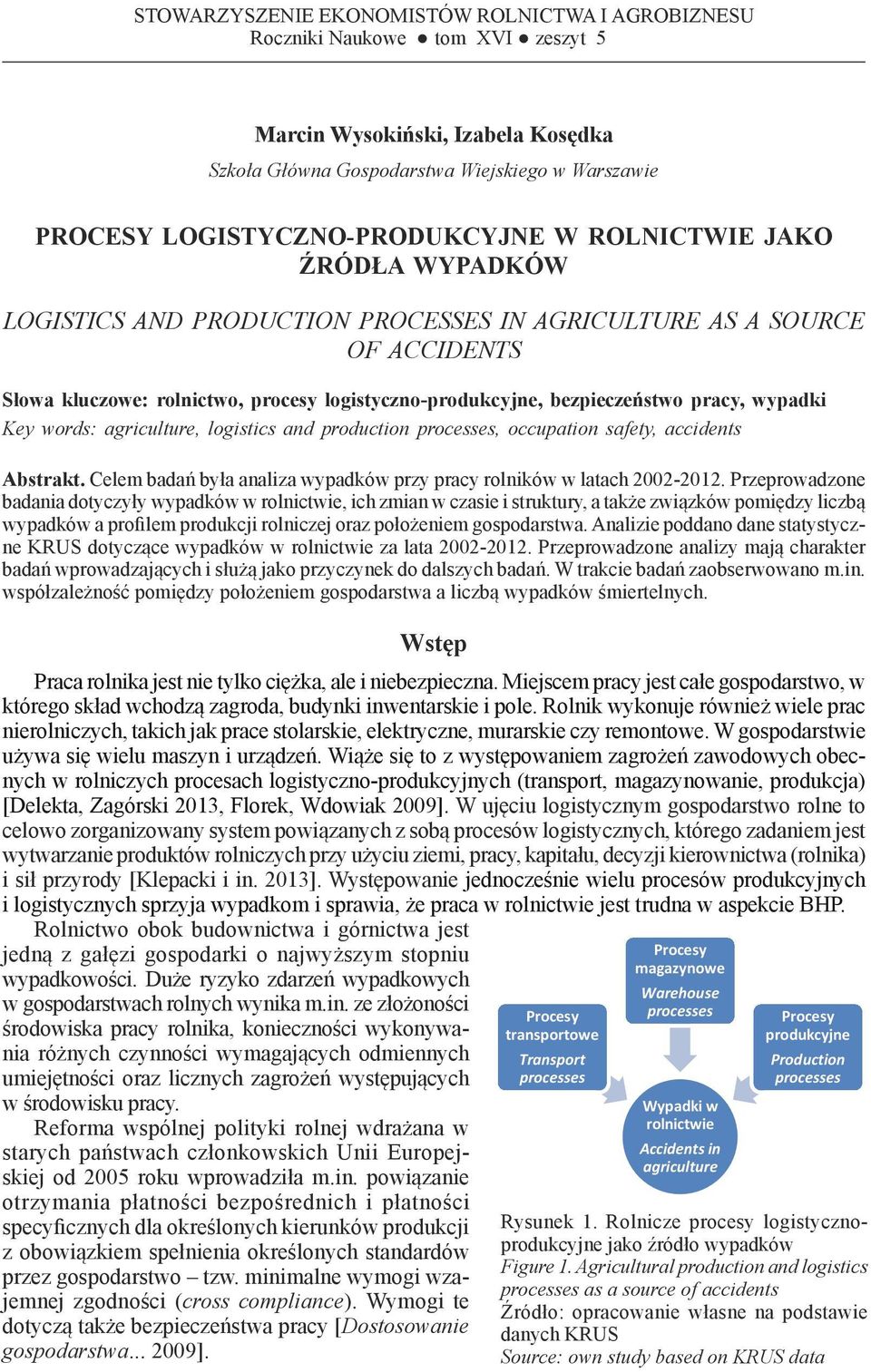 rolnictwo, procesy logistyczno-produkcyjne, bezpieczeństwo pracy, wypadki Key words: agriculture, logistics and production, occupation safety, accidents Abstrakt.