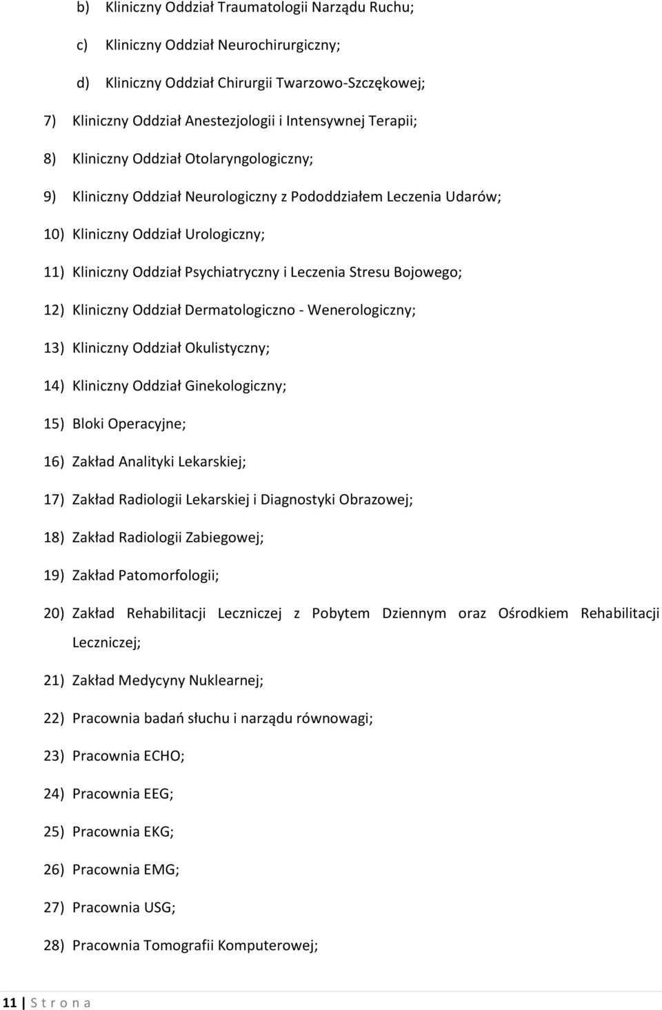 Stresu Bojowego; 12) Kliniczny Oddział Dermatologiczno - Wenerologiczny; 13) Kliniczny Oddział Okulistyczny; 14) Kliniczny Oddział Ginekologiczny; 15) Bloki Operacyjne; 16) Zakład Analityki