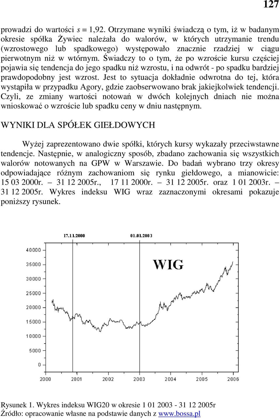 w wtórnym. Świadczy to o tym, Ŝe po wzroście kursu częściej pojawia się tendencja do jego spadku niŝ wzrostu, i na odwrót - po spadku bardziej prawdopodobny jest wzrost.