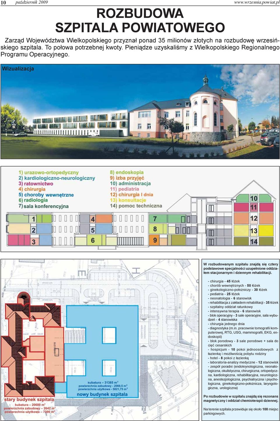 Wizualizacja W rozbudowanym szpitalu znajd¹ siê cztery podstawowe specjalnoœci uzupe³nione oddzia- ³em stacjonarnym i dziennym rehabilitacji.