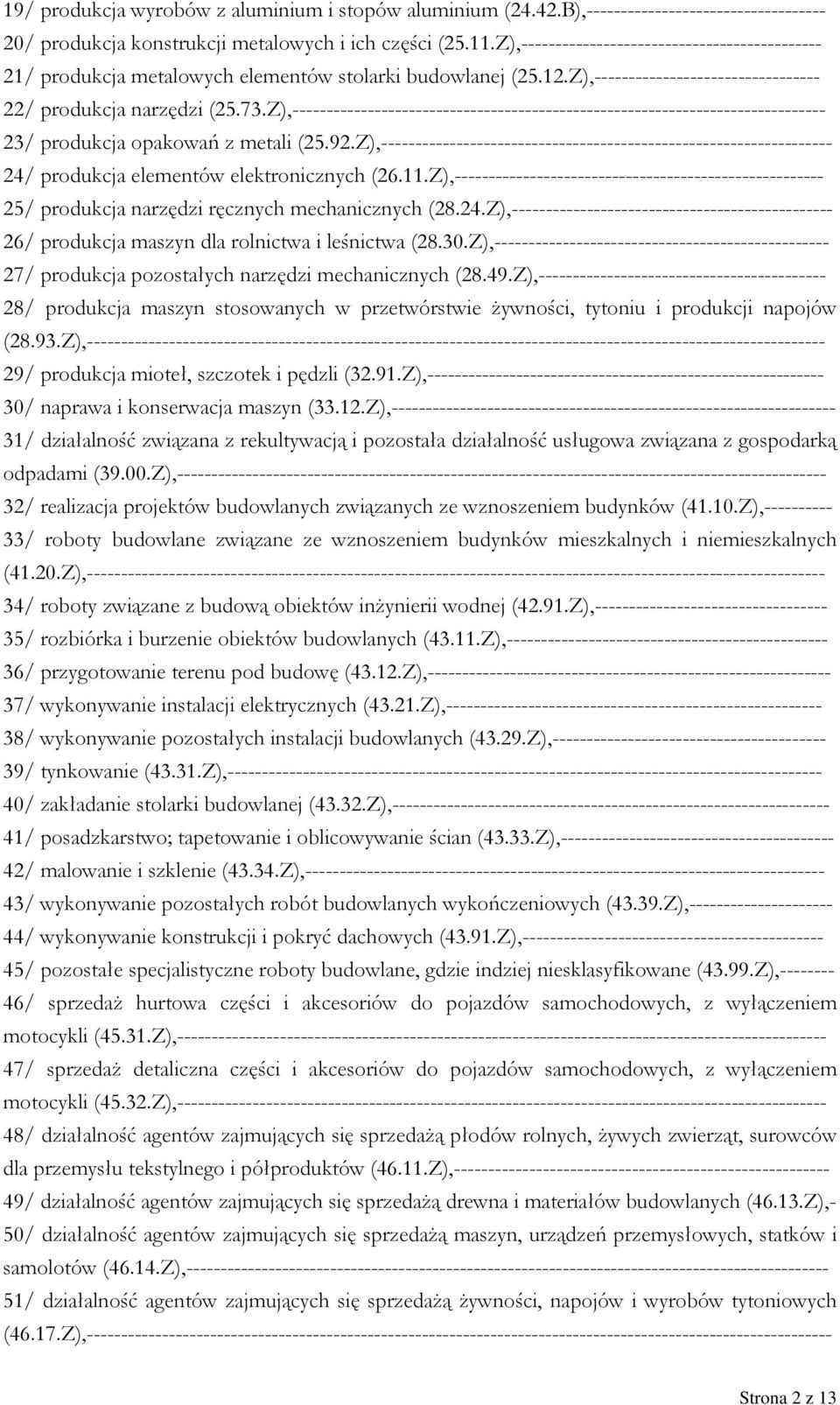 Z),------------------------------------------------------------------------------ 23/ produkcja opakowań z metali (25.92.