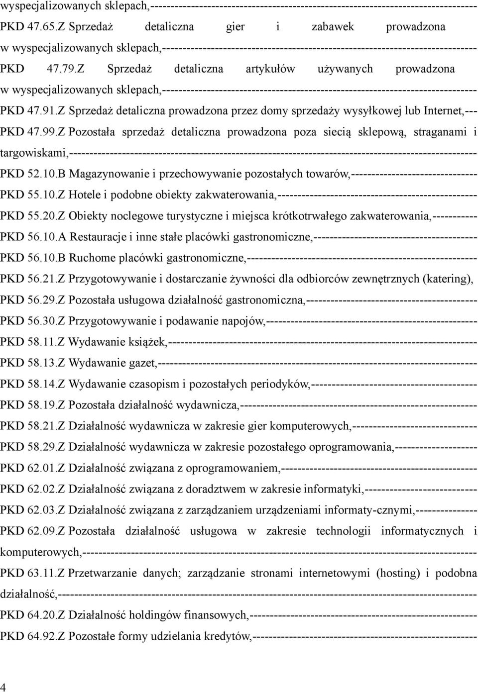 Z Sprzedaż detaliczna artykułów używanych prowadzona w wyspecjalizowanych sklepach,----------------------------------------------------------------------------- PKD 47.91.