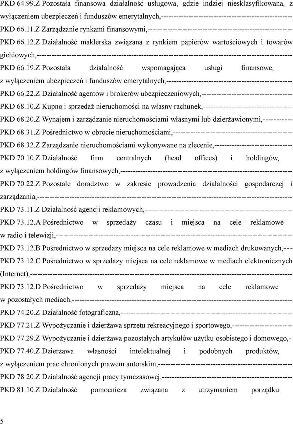 Z Działalność maklerska związana z rynkiem papierów wartościowych i towarów giełdowych,------------------------------------------------------------------------------------------------------ PKD 66.19.