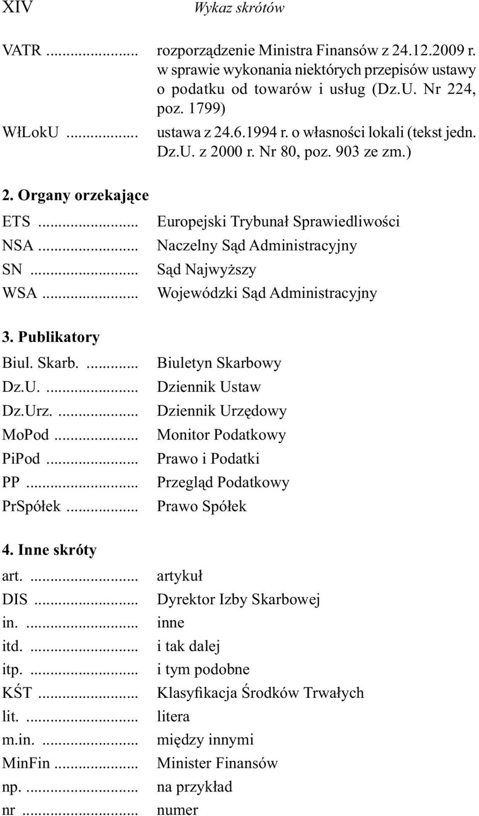 .. Europejski Trybunał Sprawiedliwości Naczelny Sąd Administracyjny Sąd Najwyższy Wojewódzki Sąd Administracyjny 3. Publikatory Biul. Skarb.... Dz.U.... Dz.Urz.... MoPod... PiPod... PP... PrSpółek.