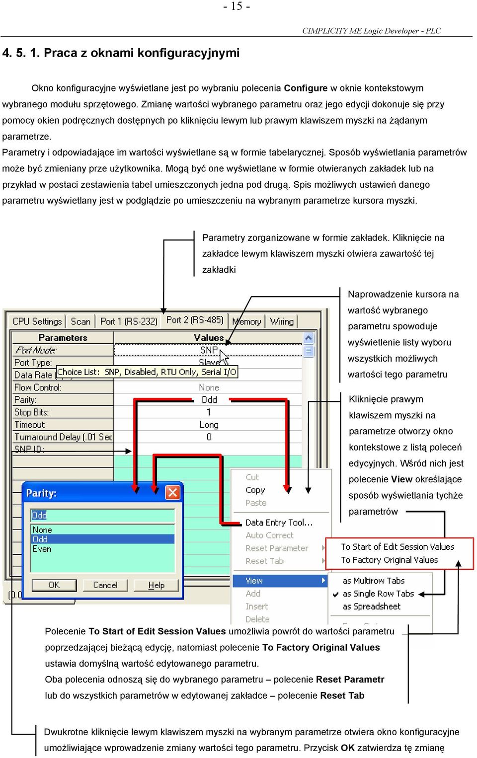 Parametry i odpowiadające im wartości wyświetlane są w formie tabelarycznej. Sposób wyświetlania parametrów może być zmieniany prze użytkownika.