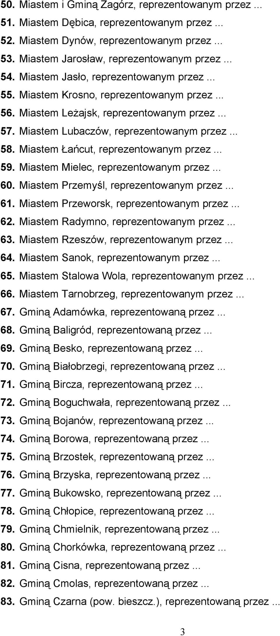 Miastem Łańcut, reprezentowanym przez... 59. Miastem Mielec, reprezentowanym przez... 60. Miastem Przemyśl, reprezentowanym przez... 61. Miastem Przeworsk, reprezentowanym przez... 62.