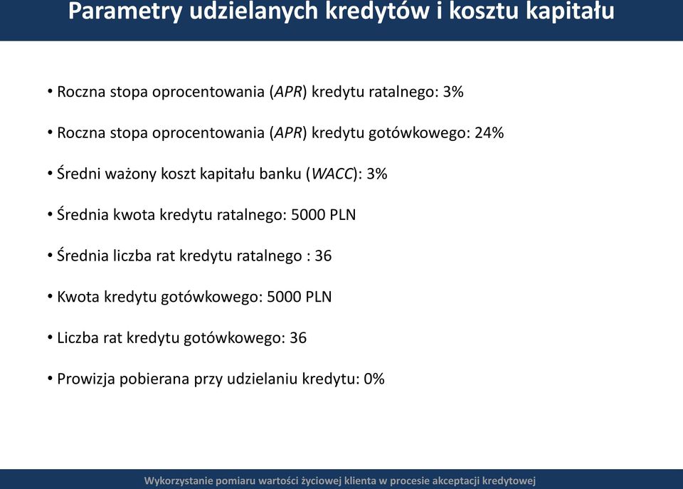 (WACC): 3% Średnia kwota kredytu ratalnego: 5000 PLN Średnia liczba rat kredytu ratalnego : 36 Kwota