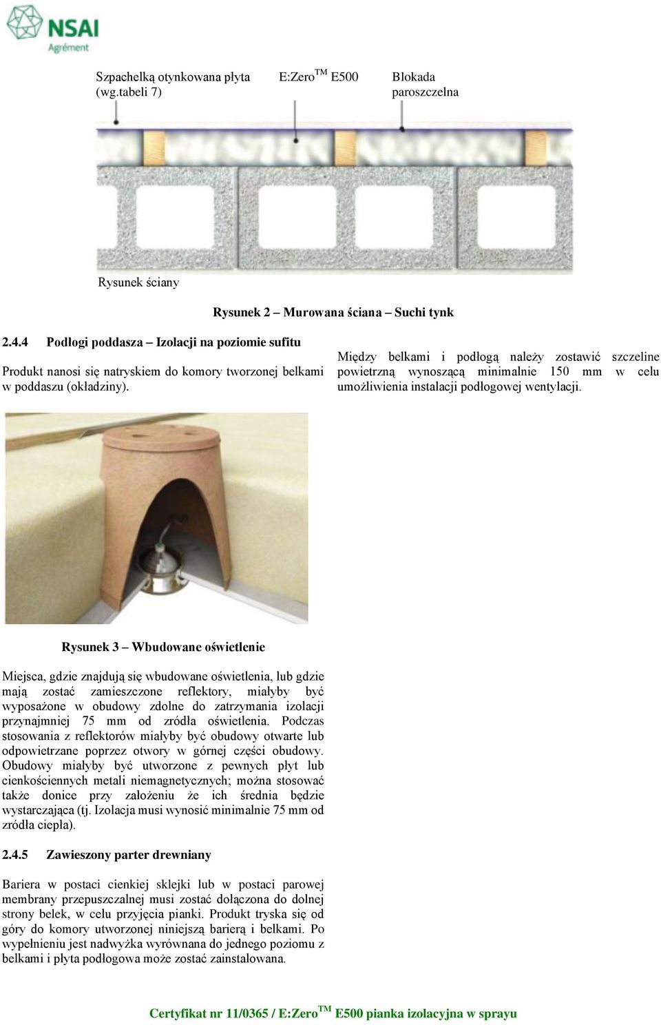 Między belkami i podłogą należy zostawić szczeline powietrzną wynoszącą minimalnie 150 mm w celu umożliwienia instalacji podłogowej wentylacji.