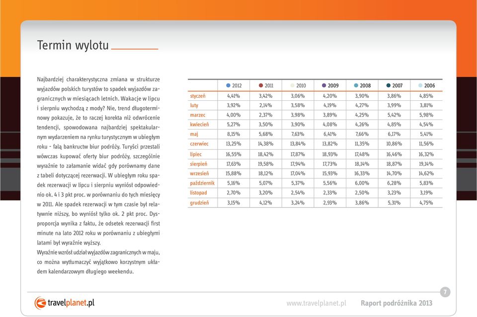 podróży. Turyści przestali wówczas kupować oferty biur podróży, szczególnie wyraźnie to załamanie widać gdy porównamy dane z tabeli dotyczącej rezerwacji.