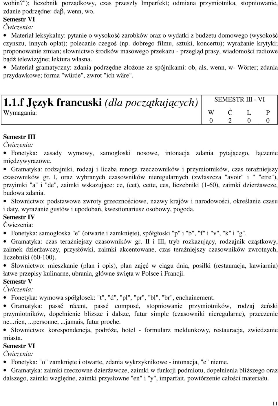 dobrego filmu, sztuki, koncertu); wyraŝanie krytyki; proponowanie zmian; słownictwo środków masowego przekazu - przegląd prasy, wiadomości radiowe bądź telewizyjne; lektura własna.