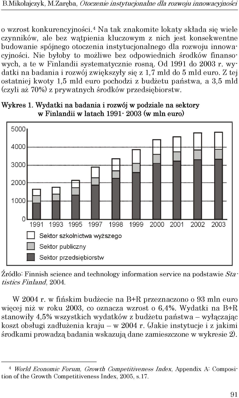 Nie byłoby to możliwe bez odpowiednich środków finansowych, a te w Finlandii systematycznie rosną. Od 1991 do 2003 r. wydatki na badania i rozwój zwiększyły się z 1,7 mld do 5 mld euro.