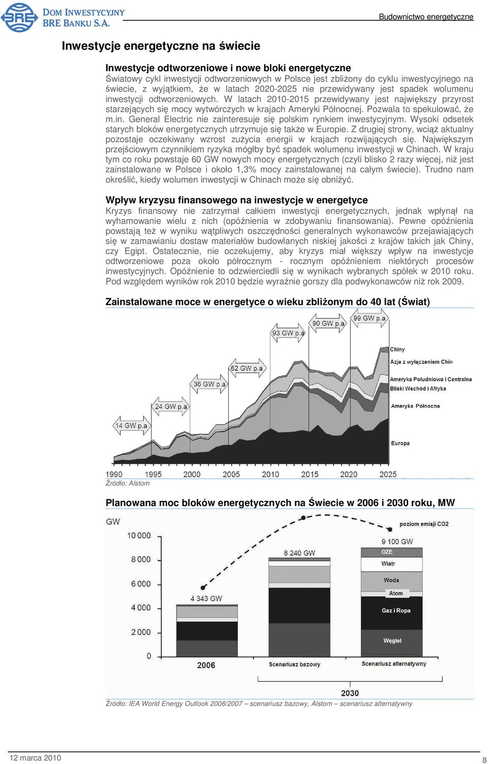 W latach 2010-2015 przewidywany jest największy przyrost starzejących się mocy wytwórczych w krajach Ameryki Północnej. Pozwala to spekulować, Ŝe m.in.