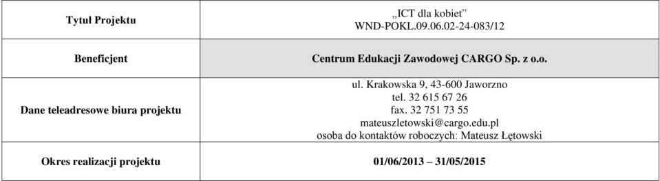 Krakowska 9, 43-600 Jaworzno tel. 32 615 67 26 fax.