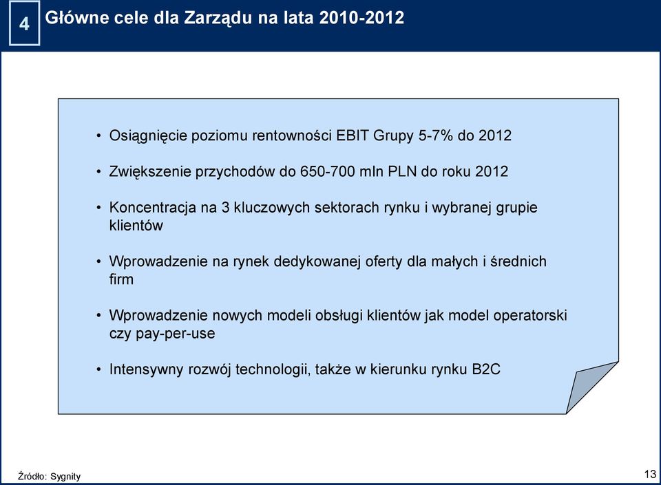 wybranej grupie klientów Wprowadzenie na rynek dedykowanej oferty dla małych i średnich firm Wprowadzenie