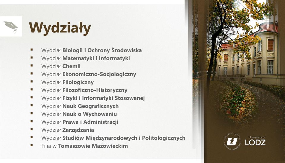 Informatyki Stosowanej Wydział Nauk Geograficznych Wydział Nauk o Wychowaniu Wydział Prawa i