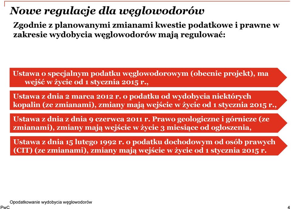 o podatku od wydobycia niektórych kopalin (ze zmianami), zmiany mają wejście w życie od 1 stycznia 2015 r., Ustawa z dnia z dnia 9 czerwca 2011 r.