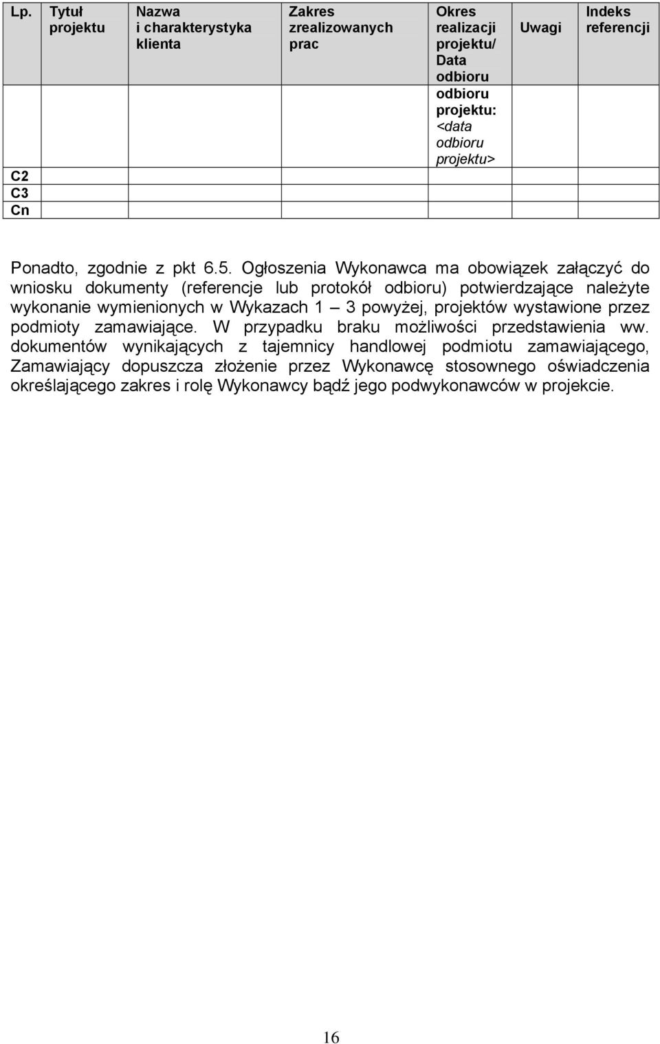 Ogłoszenia Wykonawca ma obowiązek załączyć do wniosku dokumenty (referencje lub protokół odbioru) potwierdzające należyte wykonanie wymienionych w Wykazach 1 3 powyżej,