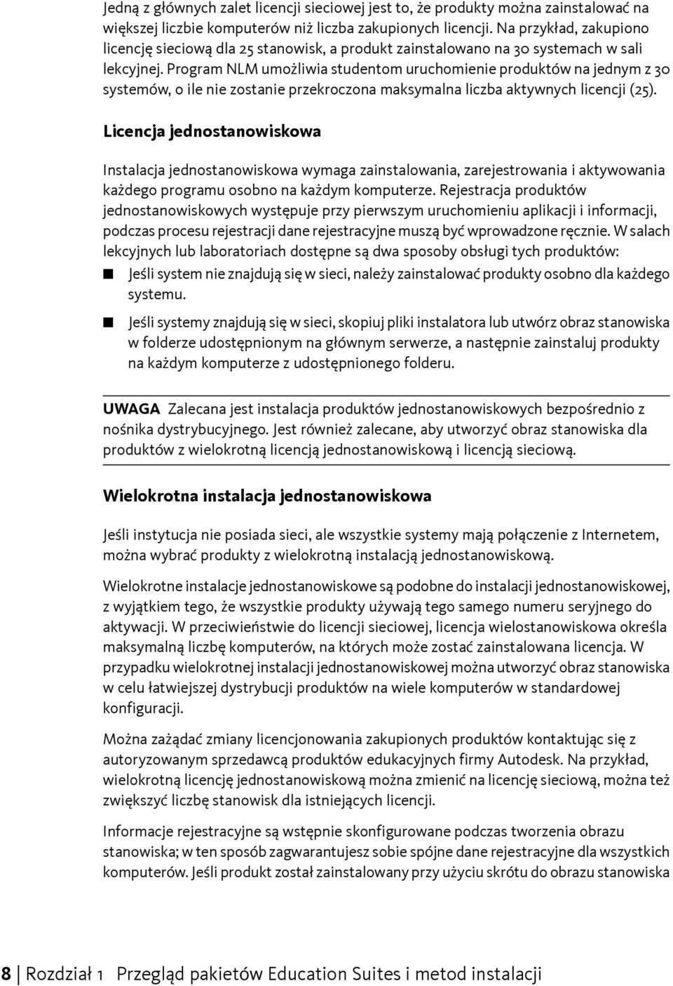 Program NLM umożliwia studentom uruchomienie produktów na jednym z 30 systemów, o ile nie zostanie przekroczona maksymalna liczba aktywnych licencji (25).