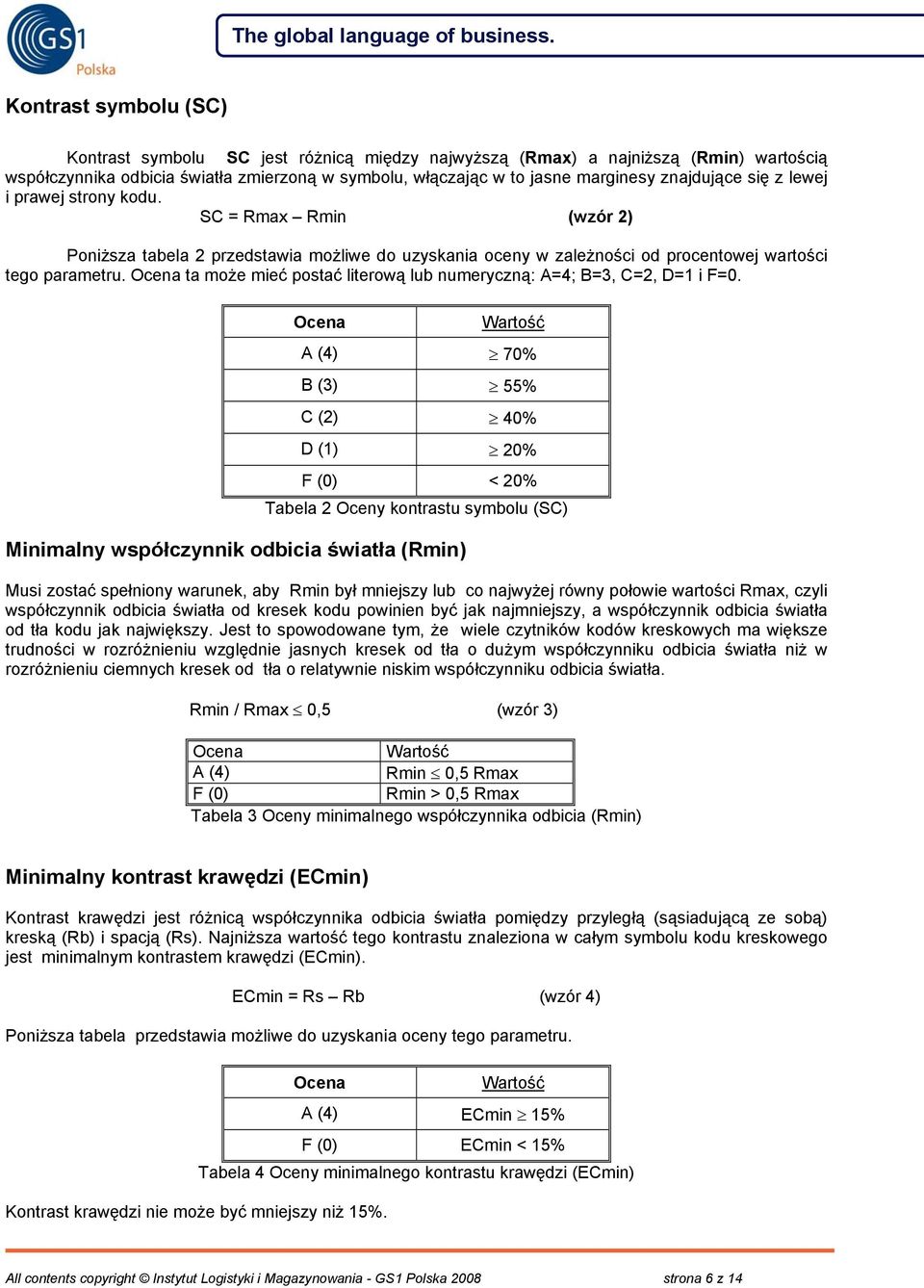 Ocena ta może mieć postać literową lub numeryczną: A=4; B=3, C=2, D=1 i F=0.