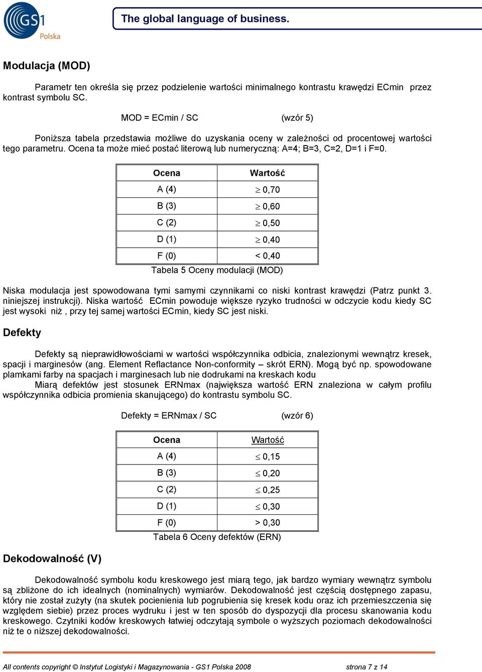 Ocena ta może mieć postać literową lub numeryczną: A=4; B=3, C=2, D=1 i F=0.