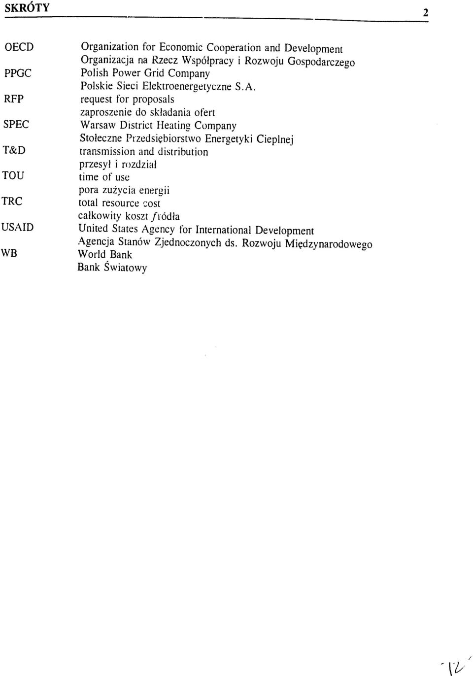 request for proposals zaproszenie do skladania ofert Warsaw District Heating Company Stoleczne Przedsicbiorstwo Energetyki Cieplnej transmission and