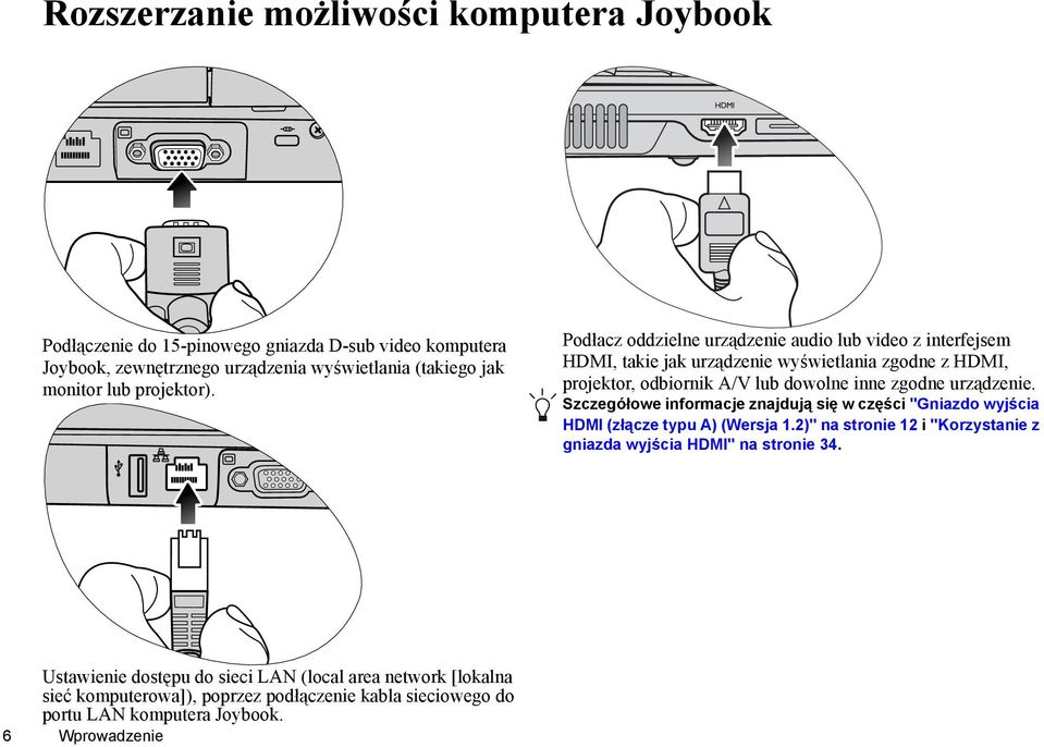 Podłacz oddzielne urządzenie audio lub video z interfejsem HDMI, takie jak urządzenie wyświetlania zgodne z HDMI, projektor, odbiornik A/V lub dowolne inne zgodne