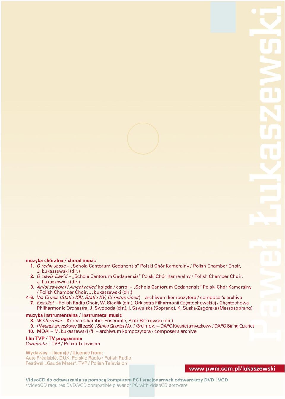 Anioł zawołał / Angel called kolęda / carrol Schola Cantorum Gedanensis Polski Chór Kameralny / Polish Chamber Choir, J. Łukaszewski (dir.) 4-6.