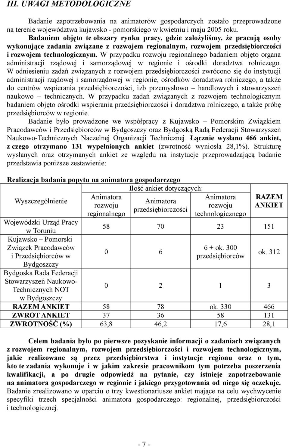 W przypadku rozwoju regionalnego badaniem objęto organa administracji rządowej i samorządowej w regionie i ośrodki doradztwa rolniczego.