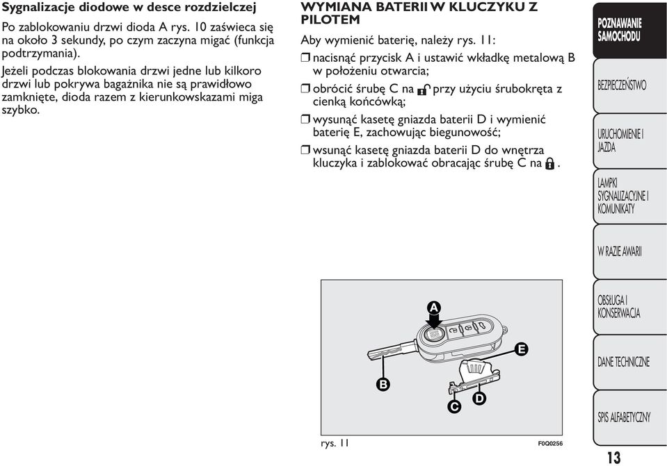 WYMIANA BATERII W KLUCZYKU Z PILOTEM Aby wymienić baterię, należy rys.