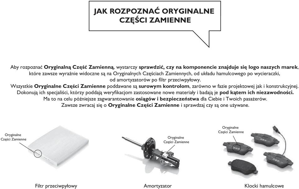 Wszystkie Oryginalne Części Zamienne poddawane są surowym kontrolom, zarówno w fazie projektowej jak i konstrukcyjnej.