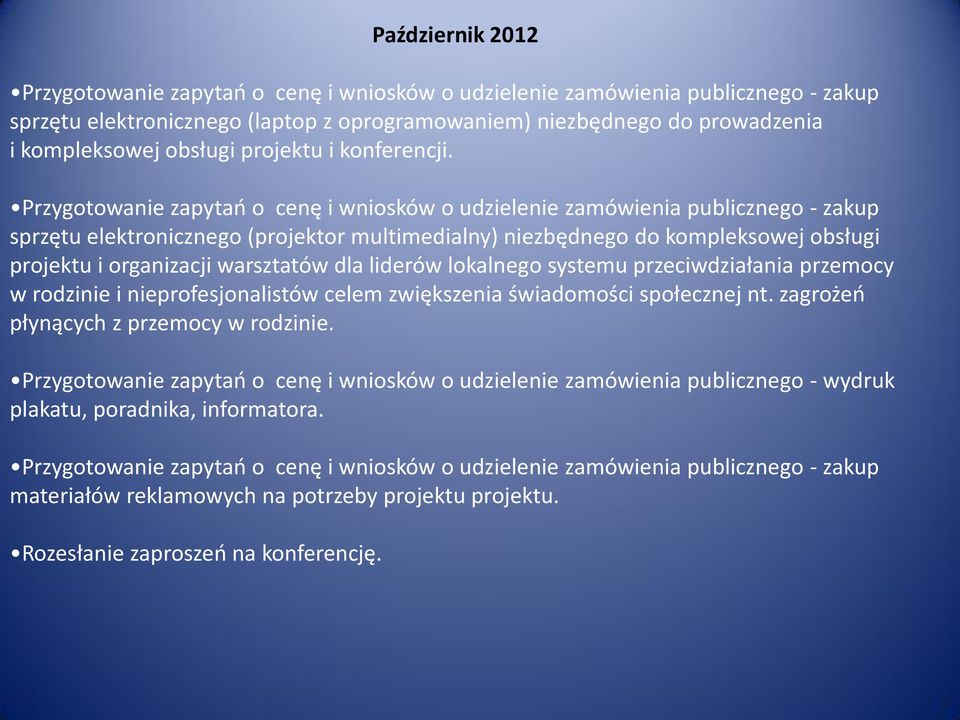 Przygotowanie zapytań o cenę i wniosków o udzielenie zamówienia publicznego - zakup sprzętu elektronicznego (projektor multimedialny) niezbędnego do kompleksowej obsługi projektu i organizacji