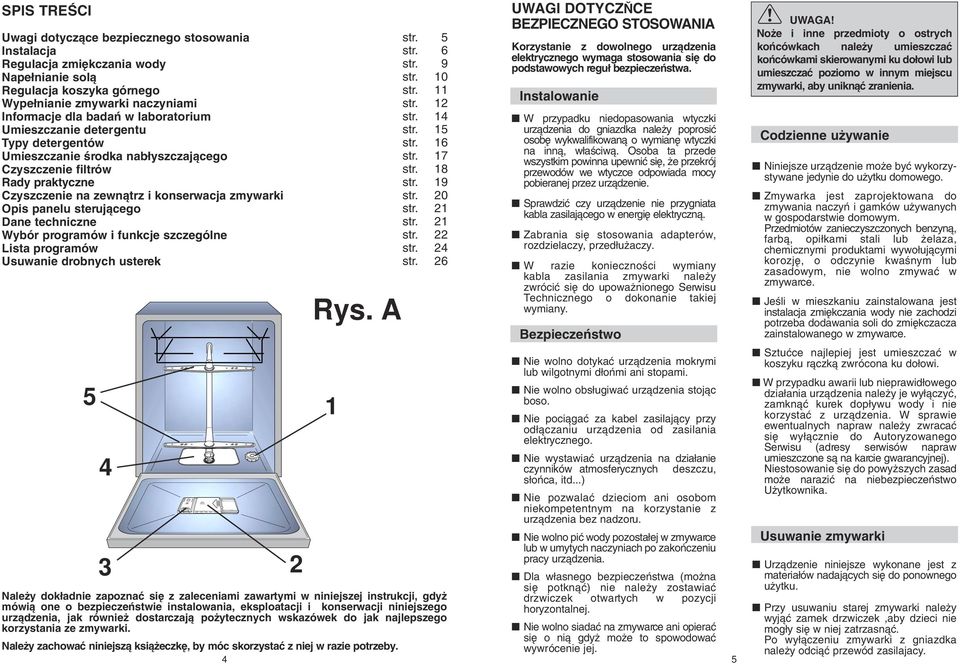 Dane techniczne Wybór programów i funkcje szczególne Lista programów Usuwanie drobnych usterek 5 4 3 2 Rys.