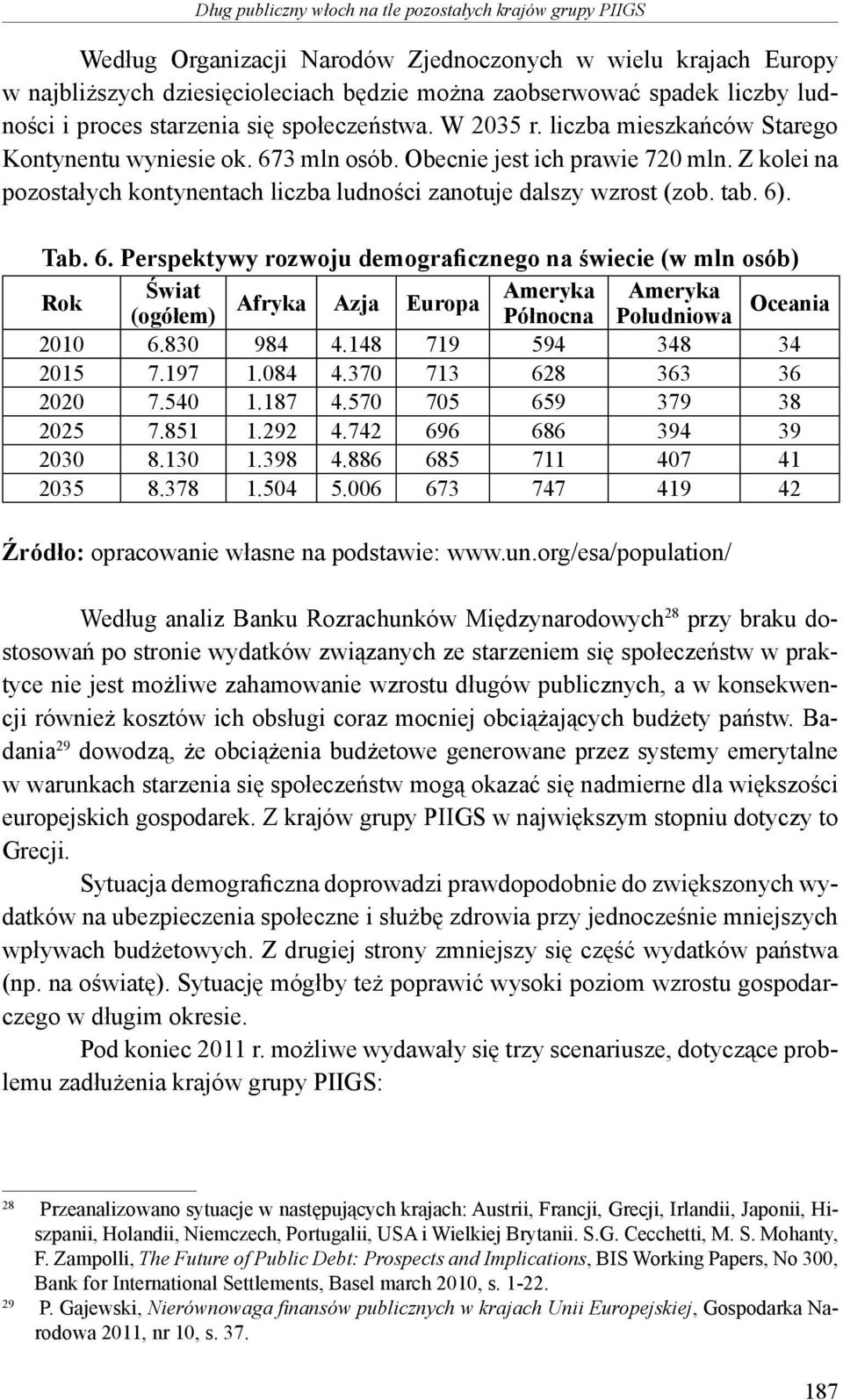 Z kolei na pozostałych kontynentach liczba ludności zanotuje dalszy wzrost (zob. tab. 6)