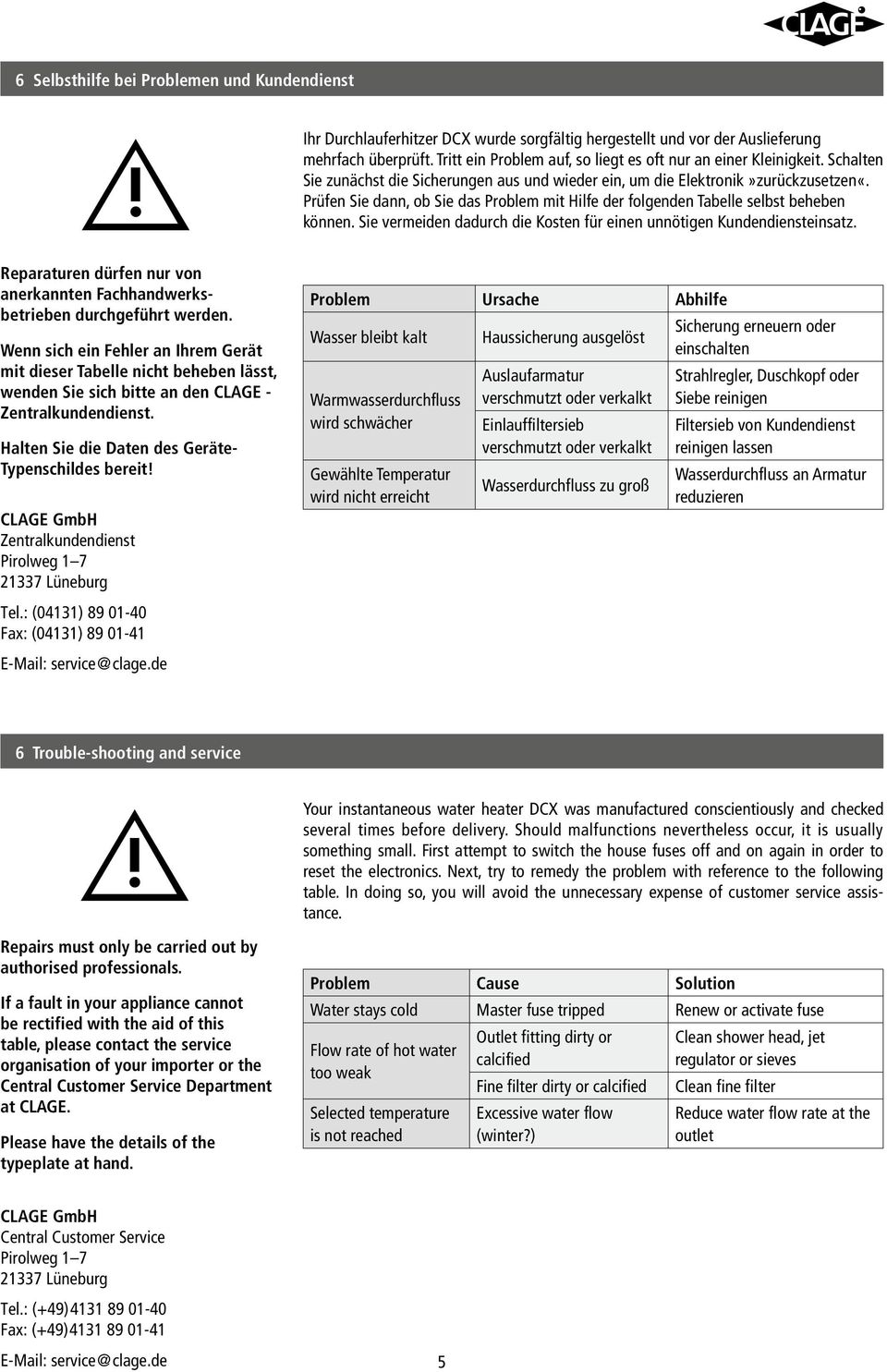 Prüfen Sie dann, ob Sie das Problem mit Hilfe der folgenden Tabelle selbst beheben können. Sie vermeiden dadurch die Kosten für einen unnötigen Kunden diensteinsatz.