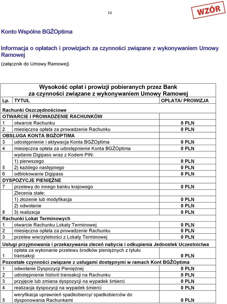 TYTUŁ OPŁATA/ PROWIZJA Rachunki Oszczędnościowe OTWARCIE I PROWADZENIE RACHUNKÓW 1 otwarcie Rachunku 0 PLN 2 miesięczna opłata za prowadzenie Rachunku 0 PLN OBSŁUGA KONTA BGŻOPTIMA 3 udostępnienie i