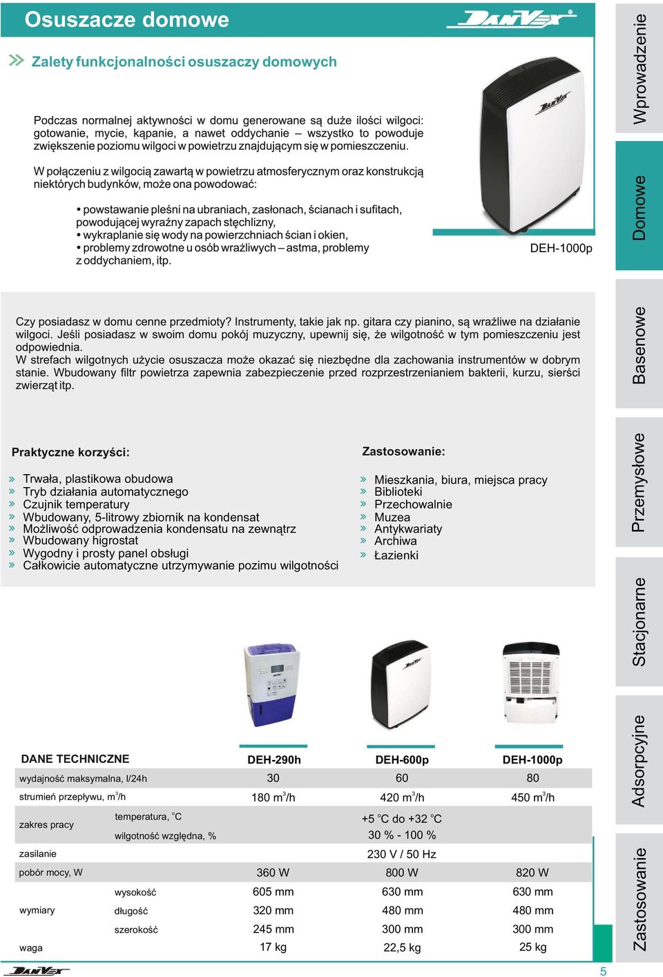 20 mm 480 mm 480 mm szerokość 245 mm 00 mm 00 mm 17 kg 22,5 kg 25 kg pobór mocy, W waga 420 m /h +5 oc do +2 oc 0 % - 100 % wilgotność względna, % wymiary wydajność maksymalna, l/24h Adsorpcyjne