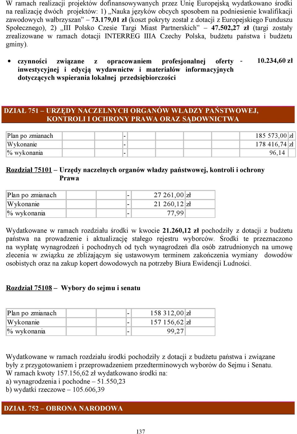 502,27 zł (targi zostały zrealizowane w ramach dotacji INTERREG IIIA Czechy Polska, budżetu państwa i budżetu gminy).